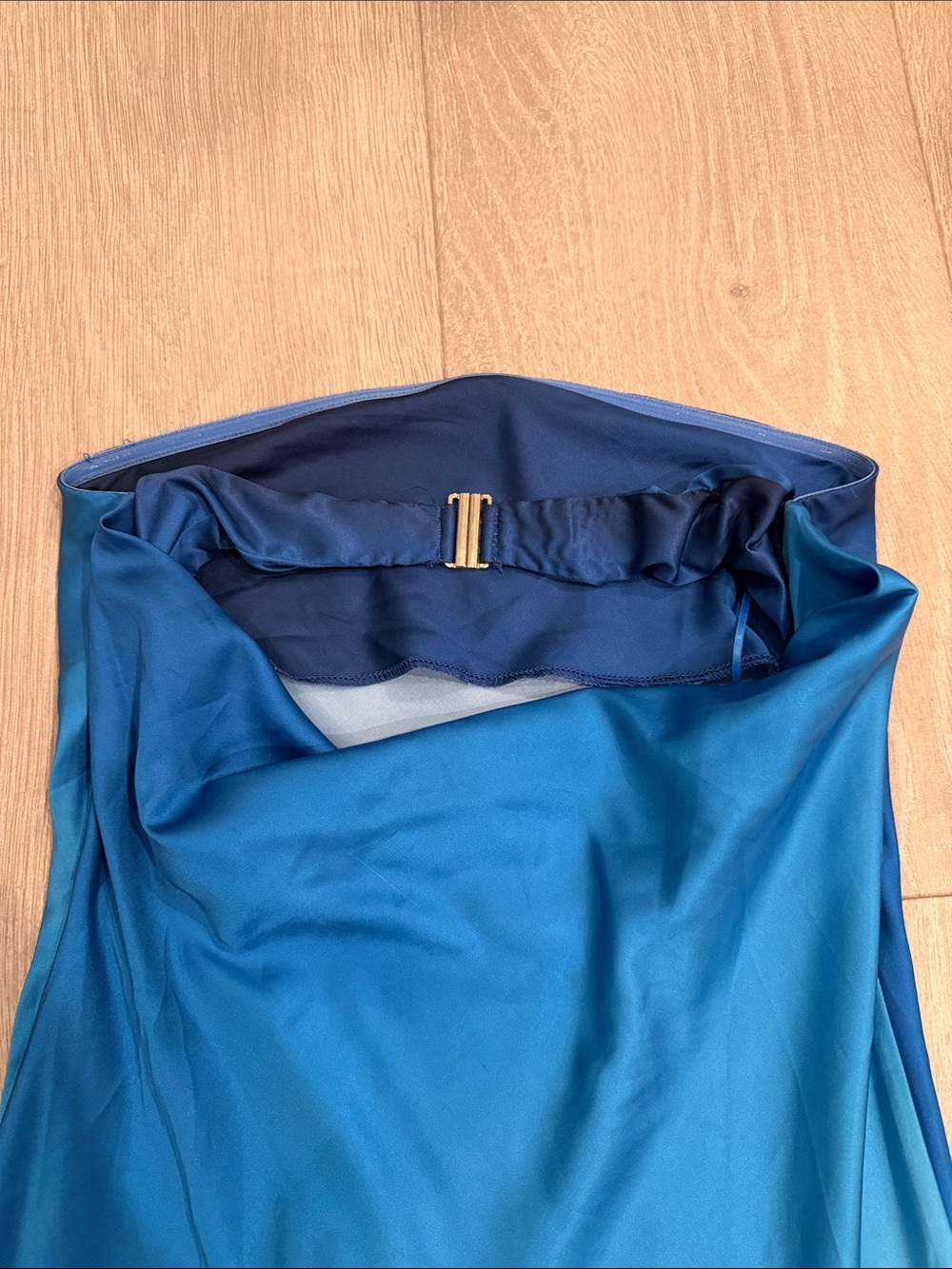 12th Tribe Natalia Blue Ombre Strapless Satin Slip Maxi Dress Medium - Picture 7 of 8